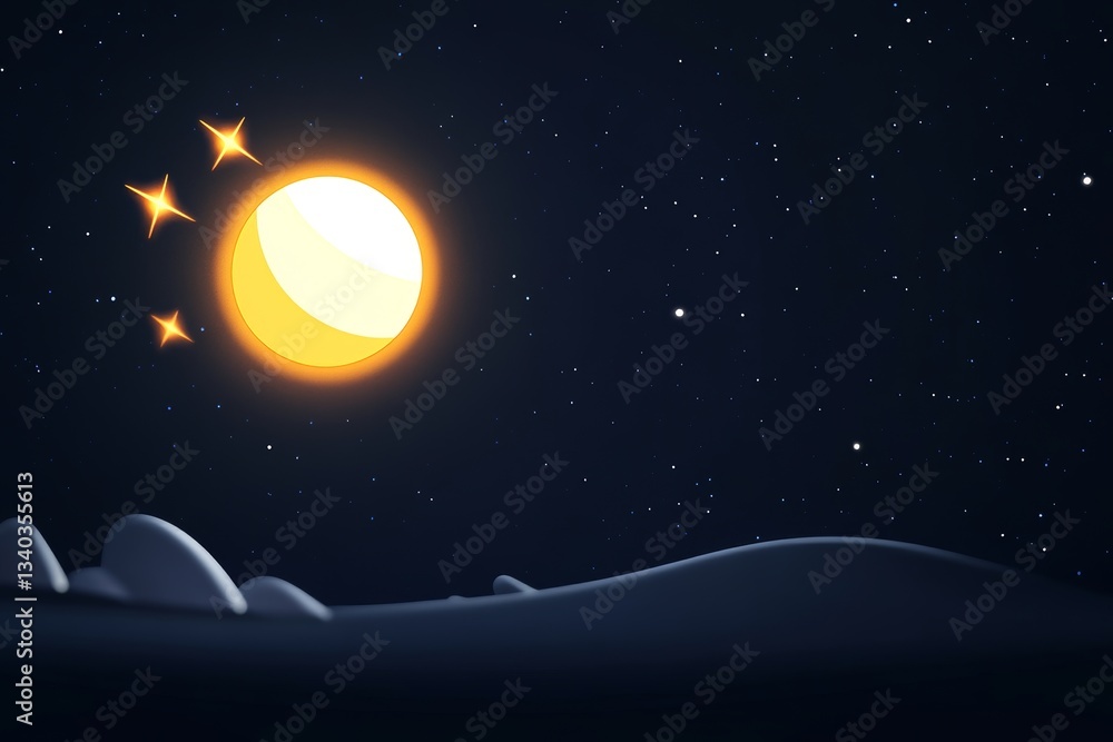 Naklejka premium Night sky with moon and stars