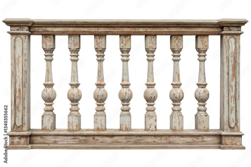 Fototapeta premium Ornate stone balustrade with pillars and railings isolated with transparent background