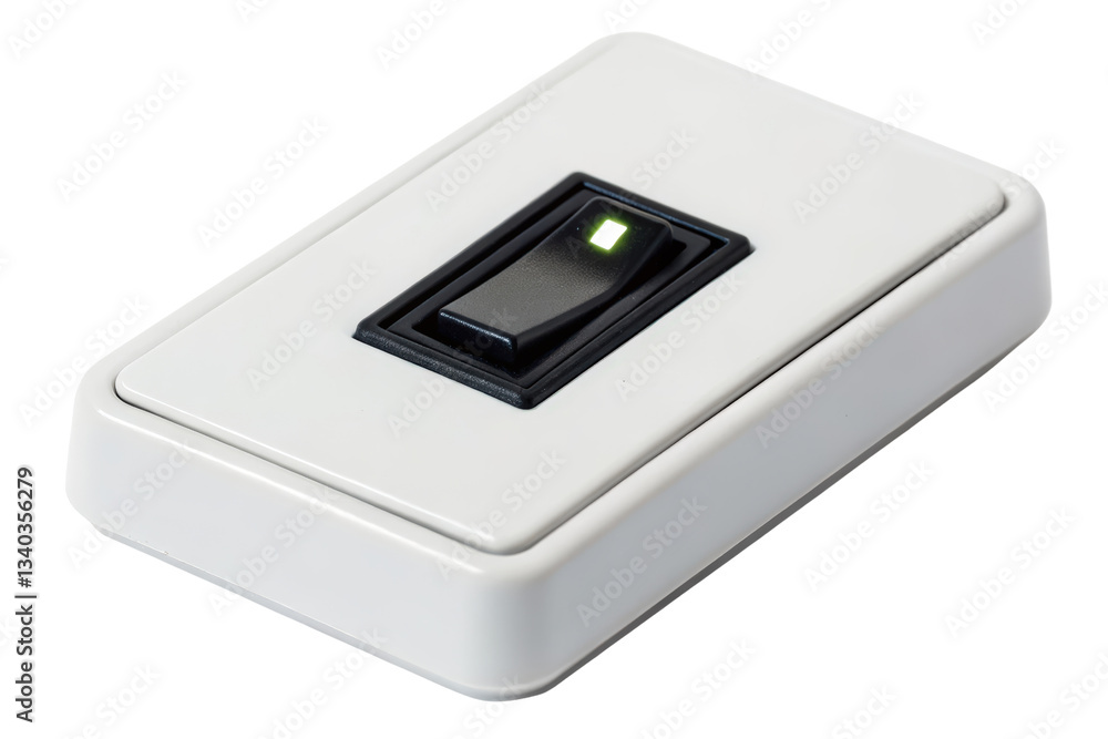 White light switch with green indicator light isolated with transparent background White light switch with green indicator light isolated with transparent background