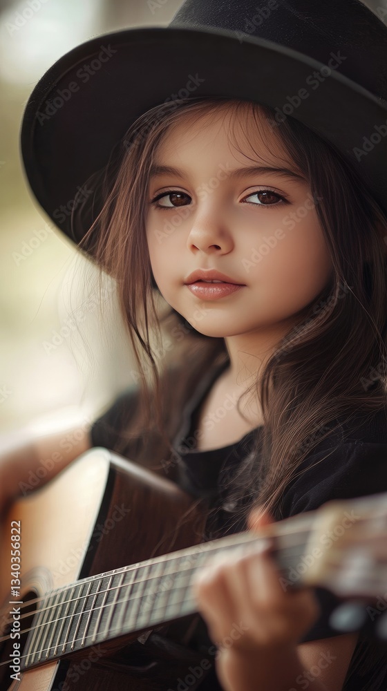Fototapeta premium closeup shot of beautiful little girl as a musician