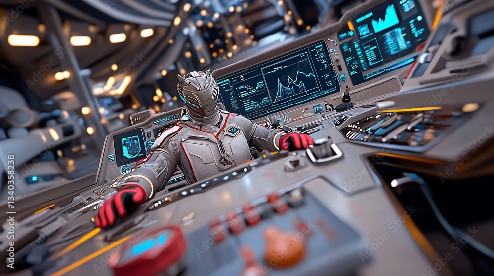 Naklejka premium Futuristic Spaceship Cockpit with Pilot.