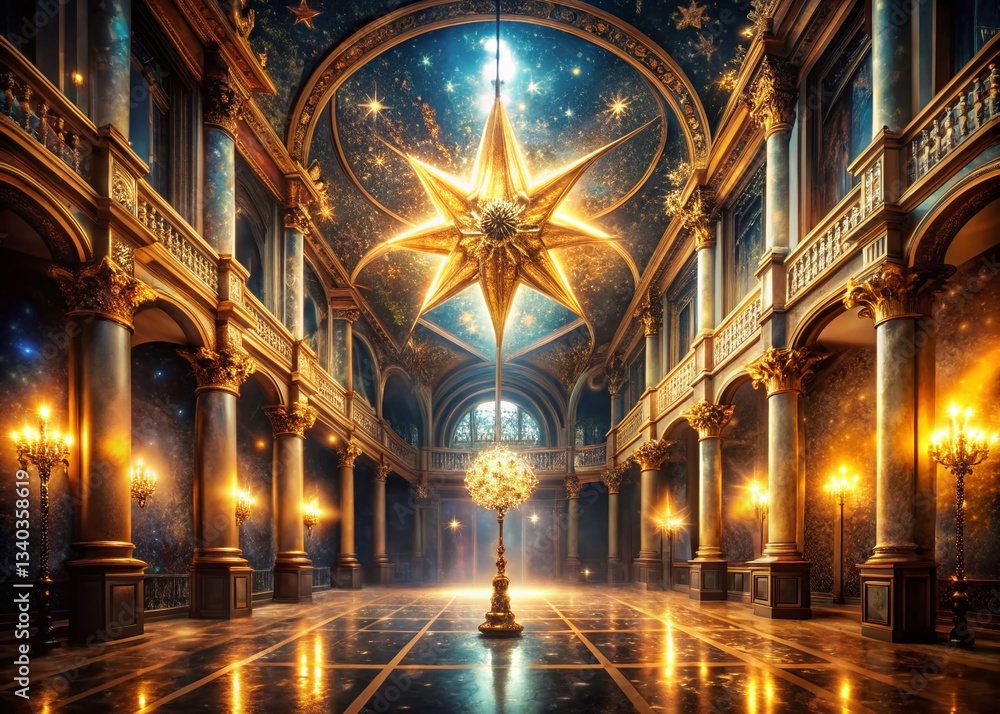 Magical Star Wand with Sparkling Dust, Fantasy Architectural Photography Magical Star Wand with Sparkling Dust, Fantasy Architectural Photography