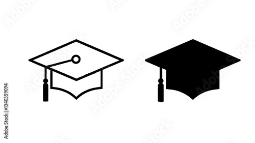 Graduation cap icon. line and glyph version, student hat outline and filled vector sign. Academic cap linear and full pictogram. Education symbol, logo illustration. Different style icons set