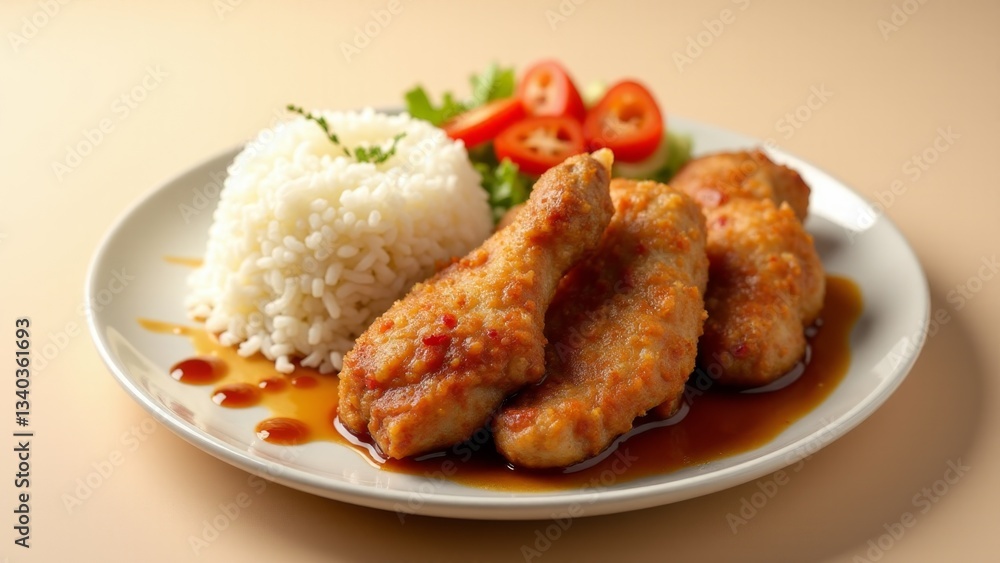 Crispy Fried Chicken With Rice Plate Crispy Fried Chicken With Rice Plate