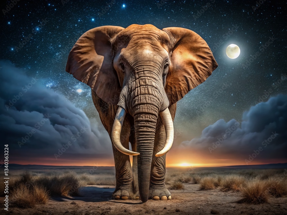 Fototapeta premium Majestic African Elephant Bull at Night, Amboseli National Park, Kenya