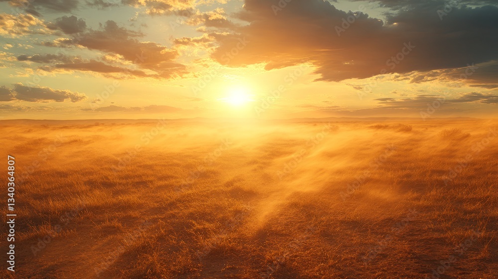 Sun-scorched field, with dust swirling under hot gusts of wind Sun-scorched field, with dust swirling under hot gusts of wind