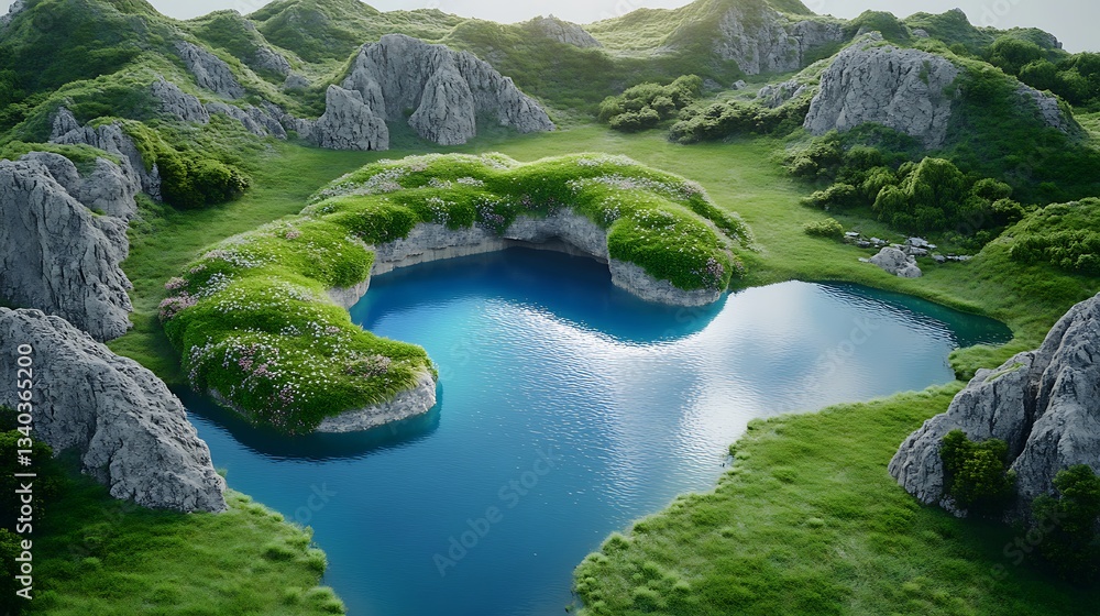 Discover a hidden tropical cove in lush green environments - aerial viewpoint of scenic paradise Discover a hidden tropical cove in lush green environments - aerial viewpoint of scenic paradise