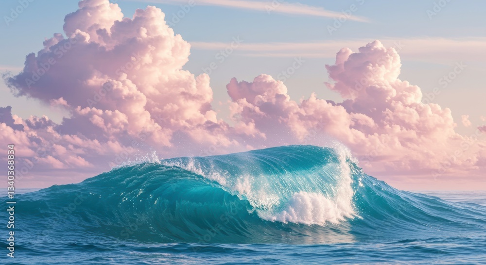 Naklejka premium Majestic Ocean Wave Crashing Under Dramatic Cloudy Sky Seascape Photography