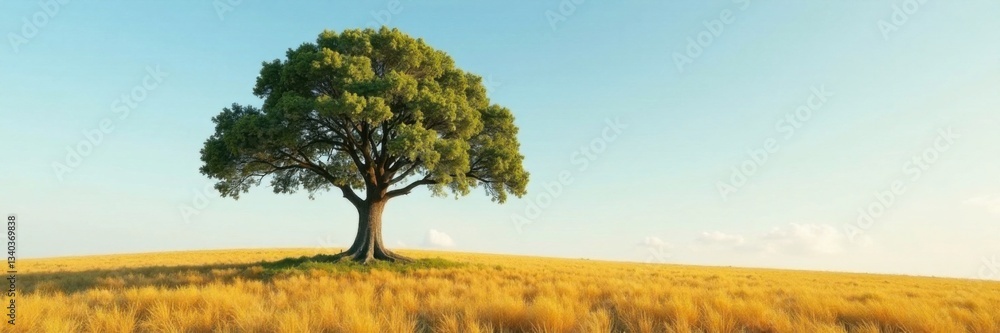 A majestic tree standing alone in a vast, empty landscape, solitary, rugged, solitude A majestic tree standing alone in a vast, empty landscape, solitary, rugged, solitude