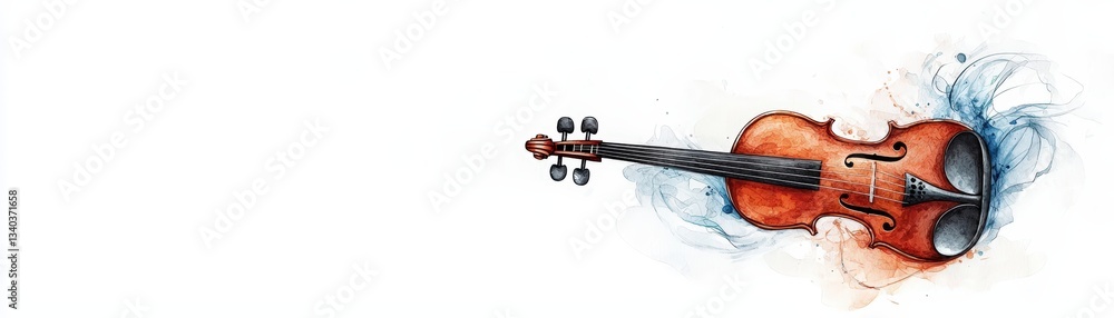 Fototapeta premium Artistic illustration of a violin surrounded by swirling colors, perfect for music-related projects and creative designs.