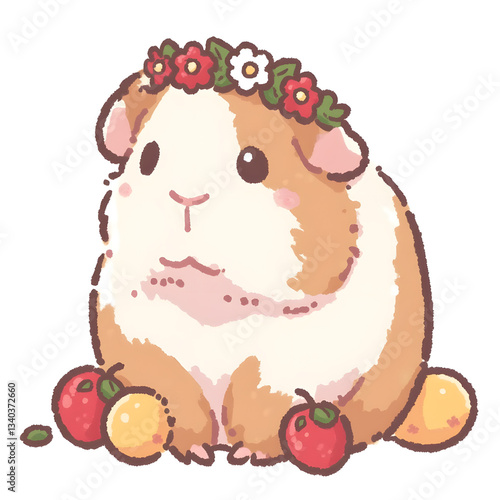 Cute Guinea Pig with Flower Crown Illustration