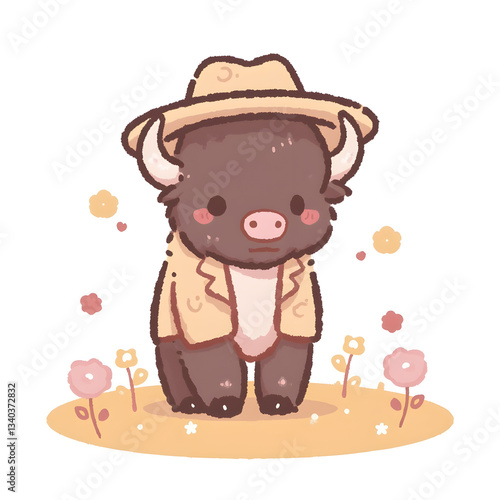 Cartoon Buffalo with Hat and Jacket