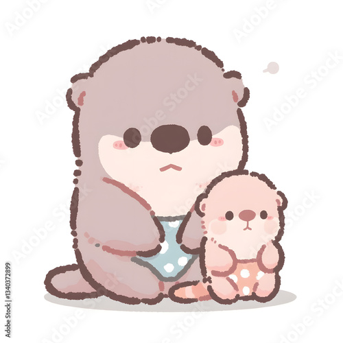 Cute Otter Family Illustration