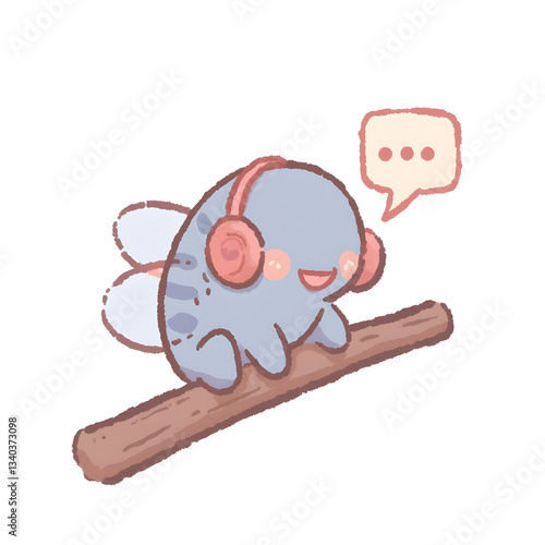 Cute Cartoon Creature Listening to Music
