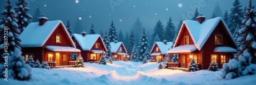 Wallpaper Mural Beautifully decorated Christmas village with snow-covered houses, evergreen, festive atmosphere Torontodigital.ca