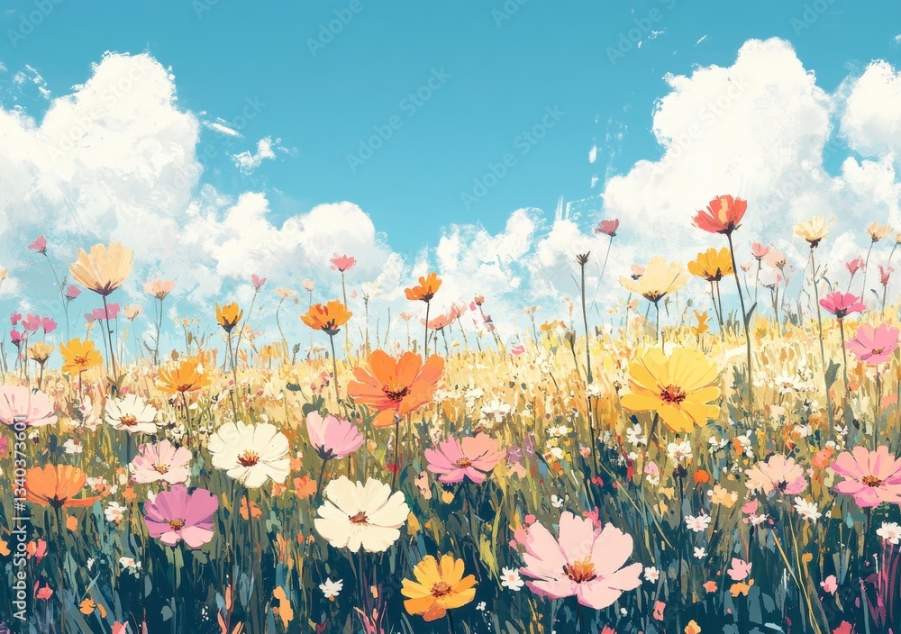 Obraz premium Vibrant Wildflower Field Under a Sunny Sky