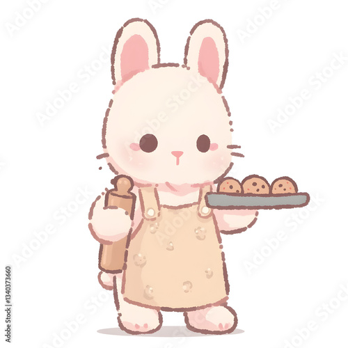 Cute Bunny Baker with Cookies Illustration