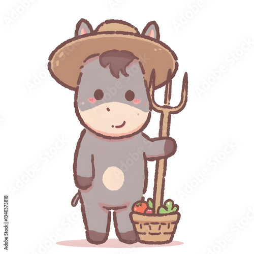 Cartoon Donkey Farmer with Vegetables