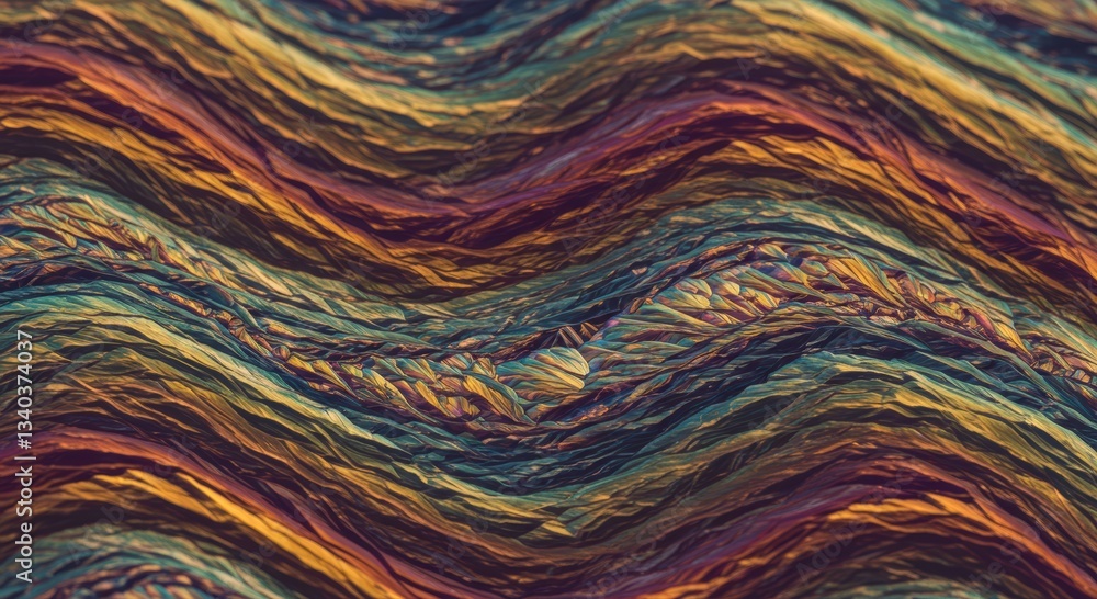 Abstract Wavy Texture Dark Green and Gold Hues Iridescent Surface Detailed Macro Photography Abstract Wavy Texture Dark Green and Gold Hues Iridescent Surface Detailed Macro Photography