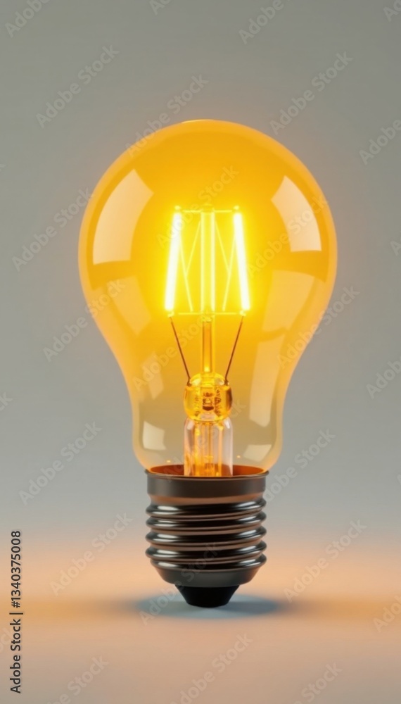 Bright glowing yellow light bulb against white background, radiance, light Bright glowing yellow light bulb against white background, radiance, light