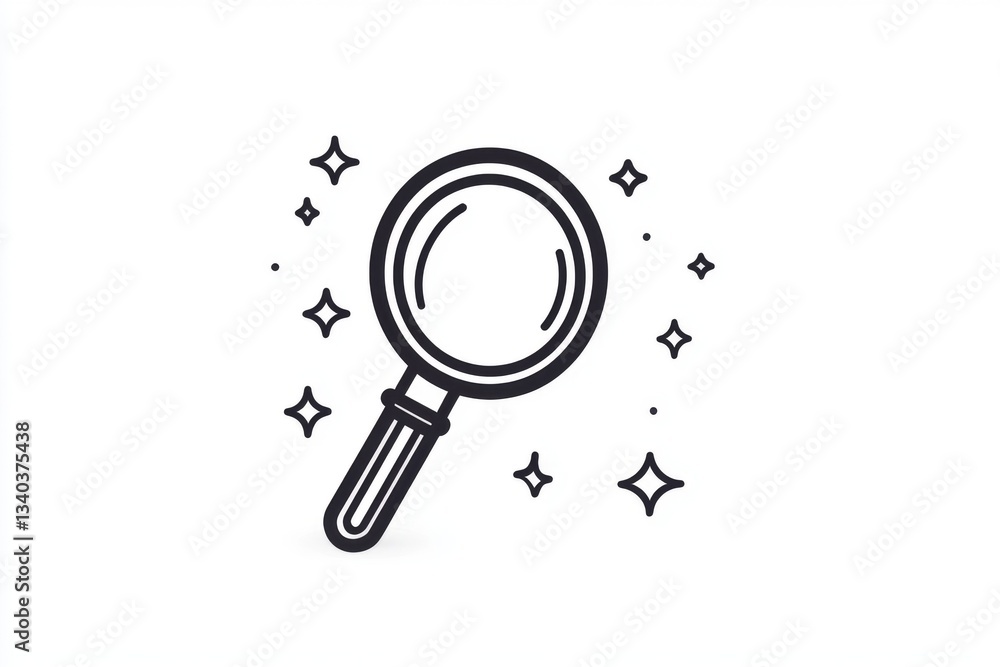 Simple magnifying glass icon with starburst effect