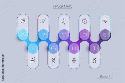 Vector Infographic, infograph template, Glass morphism effect design, Infographics 9 steps or option for business concept, timeline process, chart, scheme presentation, workflow, banner, diagram