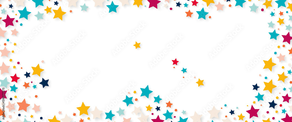 Obraz premium colorful star border pattern with vibrant abstract shapes on white background, festive design for celebration themes