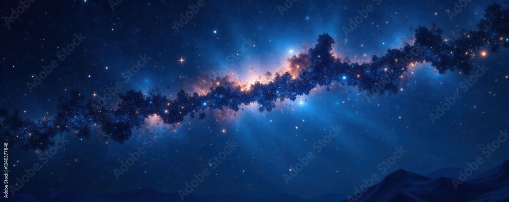 Naklejka premium Celestial wonder with twinkling stars against dark blue background, evening, night sky