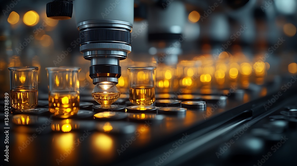 Microscope analyzing samples in lab. Microscope analyzing samples in lab.