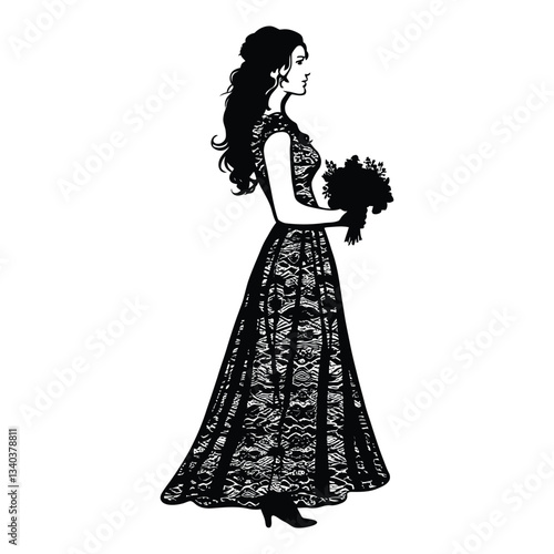 Bridesmaid Silhouette, Vector, Icon, Logo, White Background.