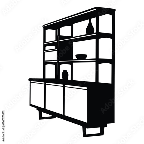 Cabinetry Silhouette, Vector, Icon, Logo, White Background.