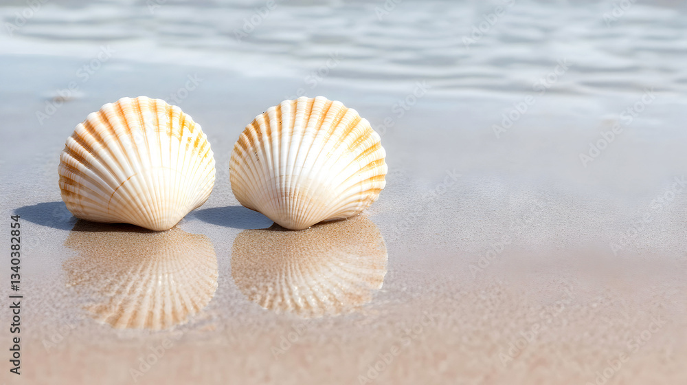 Close-up of beautiful seashells on sand. Close-up of beautiful seashells on sand.