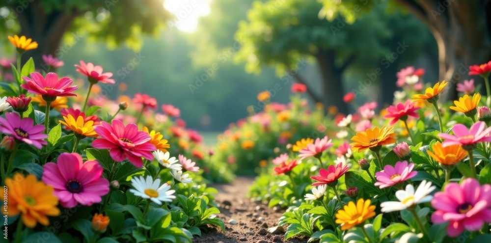 Colorful flowers blooming in a whimsical garden, doodle art, floral Colorful flowers blooming in a whimsical garden, doodle art, floral