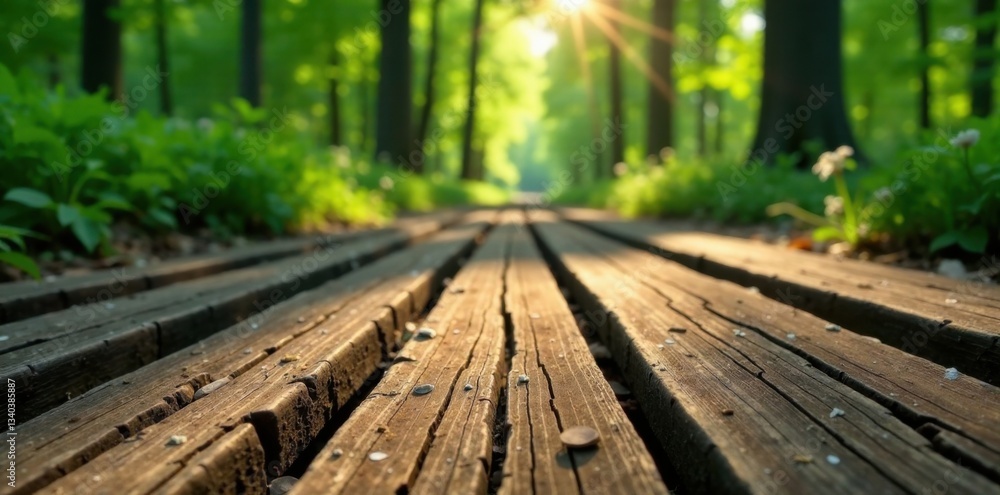 Cracked and worn wooden boards on a forest floor, worn, tree Cracked and worn wooden boards on a forest floor, worn, tree