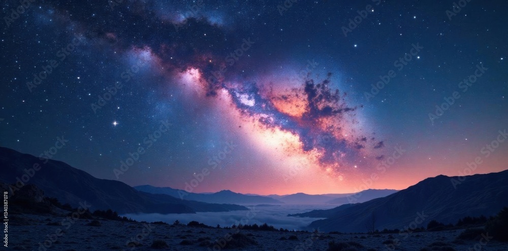 Fototapeta premium Cosmic landscape with Milky Way galaxy center, stars and space dust , nebula, galaxy