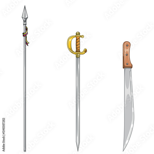 Sword spear and machete metal combat weapons