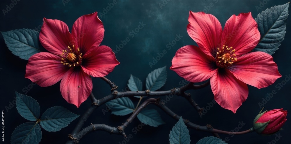 Dark charcoal flowers with twisted vines and leaves, nature, abstract Dark charcoal flowers with twisted vines and leaves, nature, abstract