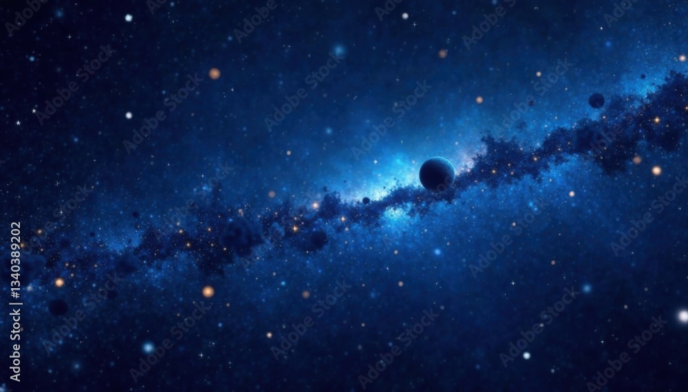 Fototapeta premium Dark blue galaxy background with thousands of twinkling stars and planets, background, celestial