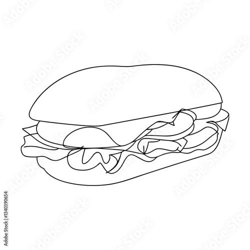 Simple Line Drawing of a Delicious Sub Sandwich