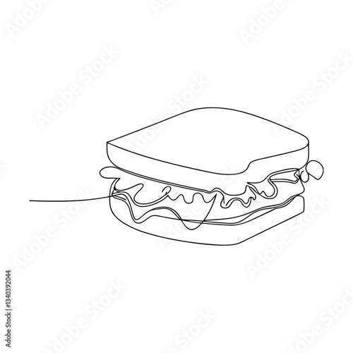Single Line Drawing of Delicious Sandwich, Simple Food Illustration