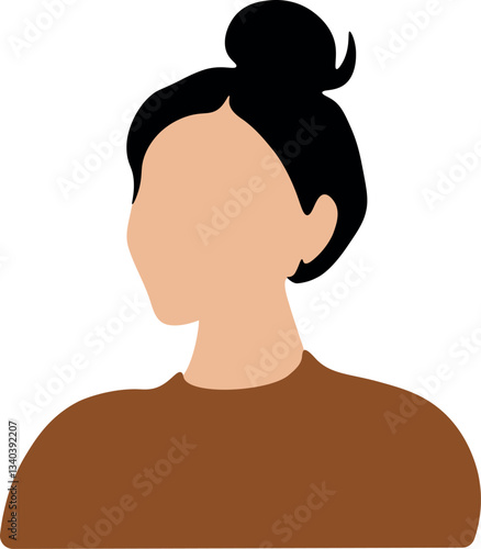 Minimalist Woman Portrait with Bun Hairstyle Vector Graphic