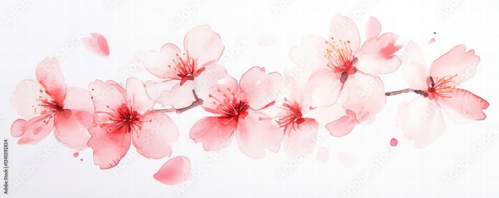 Fototapeta premium Watercolor Cherry blossom blooming flower,Sakura tree or forest side view,Cherry tree spring flower background,elements for environment and garden,botanical in spring season.