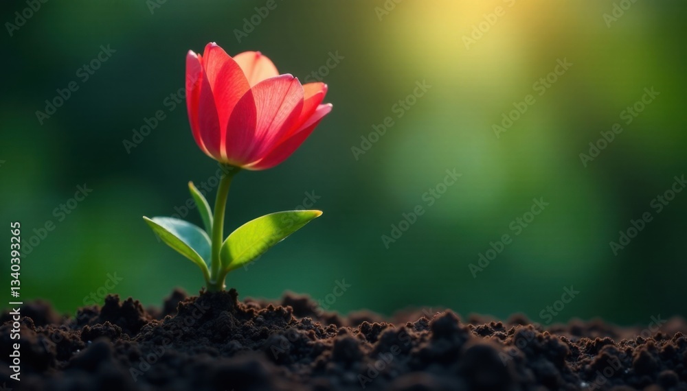 Delicate flower petals unfurl from translucent bulb, as roots grow deep into the earth, innovation, minimalist style Delicate flower petals unfurl from translucent bulb, as roots grow deep into the earth, innovation, minimalist style