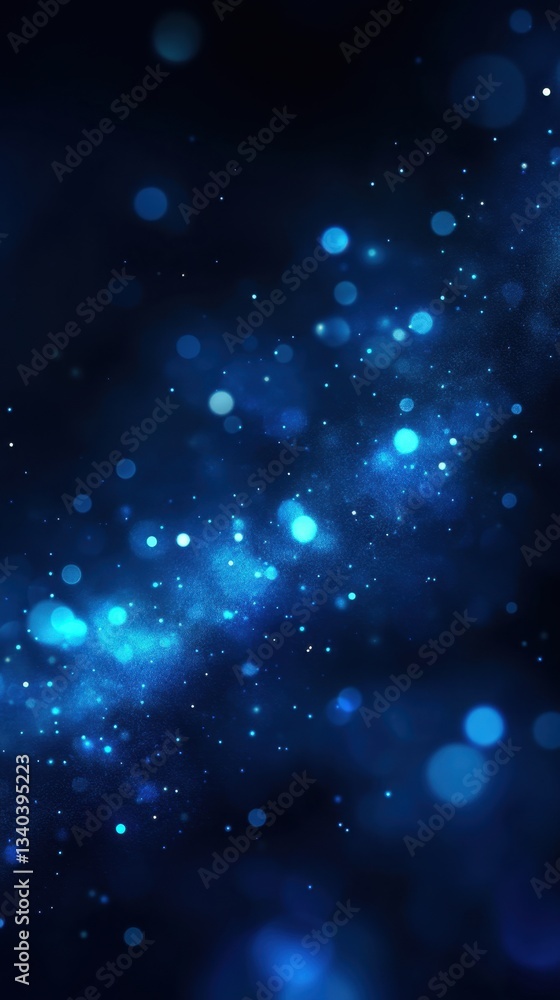 Obraz premium Captivating cosmic blue bokeh lights on dark background creating a dreamy ethereal atmosphere with a celestial glow and magical vibe