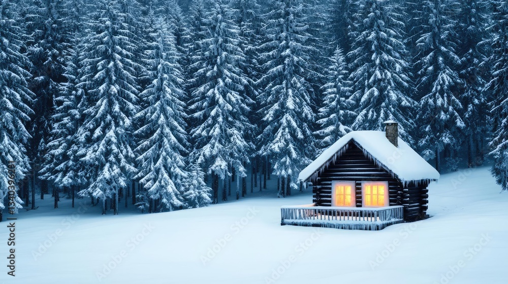 Treehouse in the woods landscapes idea. A cozy cabin amidst a tranquil snowy forest, radiating warmth in winter solitude. Treehouse in the woods landscapes idea. A cozy cabin amidst a tranquil snowy forest, radiating warmth in winter solitude.