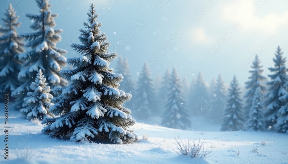 Dense pine trees stand frosty sentinel amidst falling snow, winter landscape, woodland scenery, holiday season Dense pine trees stand frosty sentinel amidst falling snow, winter landscape, woodland scenery, holiday season