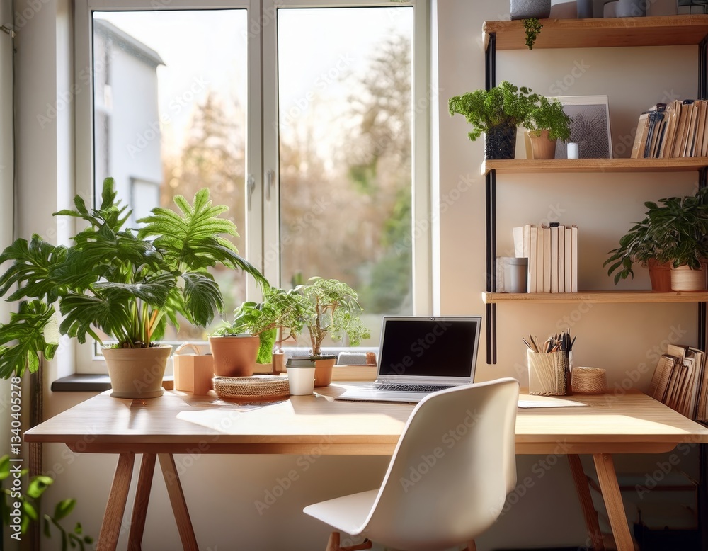 Scandinavian-style workspace with neutral tones