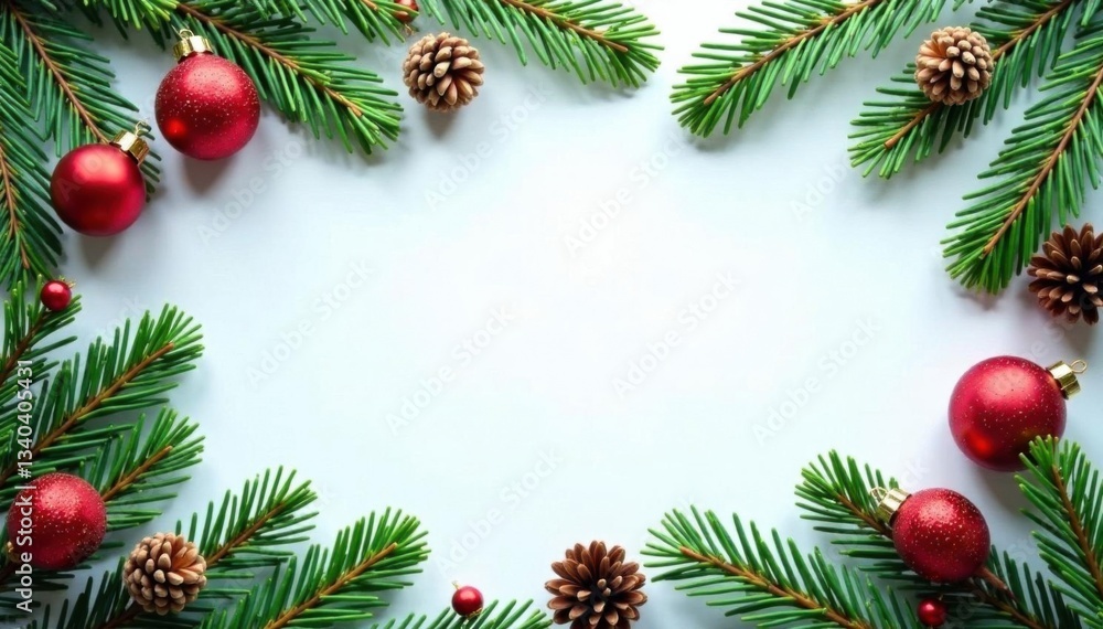 Fir branches with pine cones in a festive winter border, winter border, rustic pine cones, christmas decoration Fir branches with pine cones in a festive winter border, winter border, rustic pine cones, christmas decoration