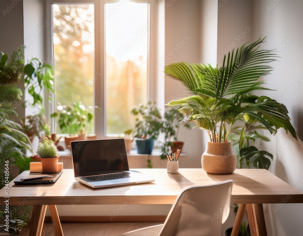 Scandinavian-style workspace with neutral tones Scandinavian-style workspace with neutral tones