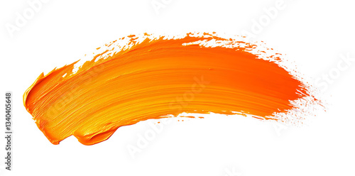 Vibrant orange paint brush stroke isolated on white and transparent background